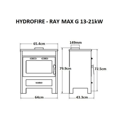 GC Fires - Hydrofire Ray Max G 13-21kW - closed combustion fireplace - steel - wood-burning