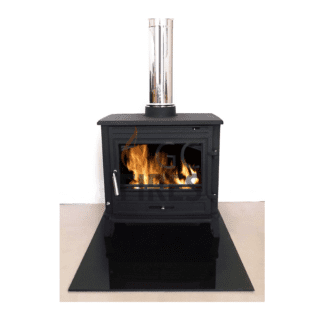 GC Fires - Black glass floor plate, small, large, tempered safety glass, closed combustion fireplace installation, flue kits and accessories (4)