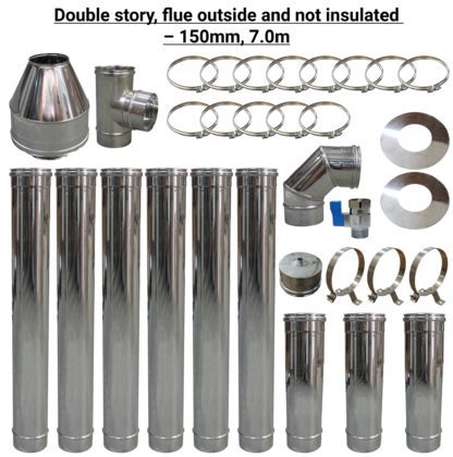 GC Fires_Double story, flue outside and not insulated – 150mm, 7.0m