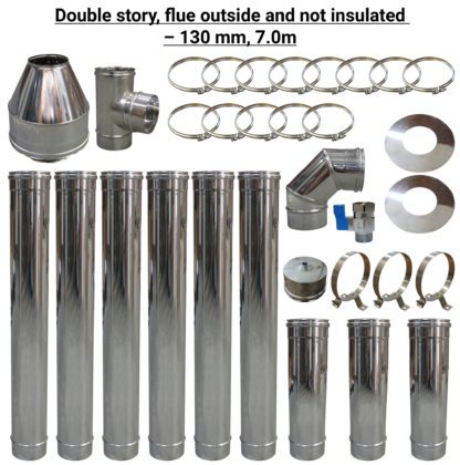 GC Fires_Double story, flue outside and not insulated – 130 mm, 7.0m