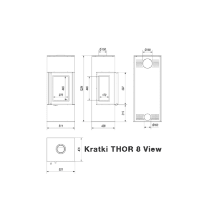 GC Fires - Kratki THOR 8 View - 8kW - Freestanding - Closed combustion wood burning fireplace - Accumote - Dimensions (3)