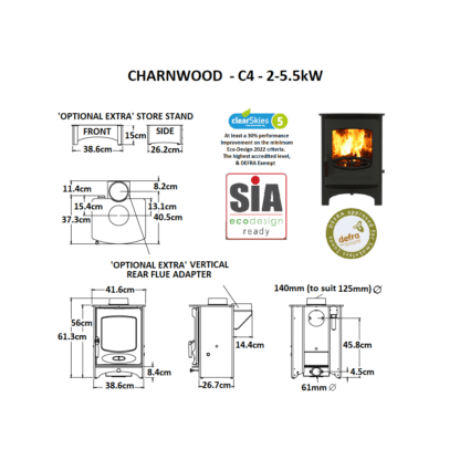 GC Fires - Charnwood - C4 - 2-5.5kW - closed combustion fireplace - multifuel- SIA Eco-Design