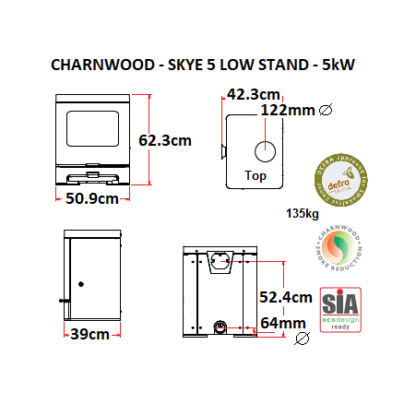 GC Fires - Charnwood Skye 5 low stand 5kW - closed combustion fireplace - multi fuel - cast iron (1)
