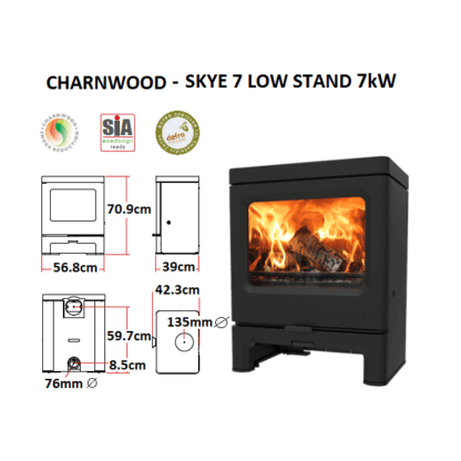 Charnwood Skye 7 low stand dimensions - SIA Eco-design ready - closed combustion fireplace - 7 kW (1)