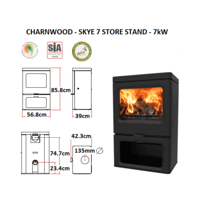 Charnwood Skye 7 store stand dimensions- SIA Eco design closed combustion fireplace (2)