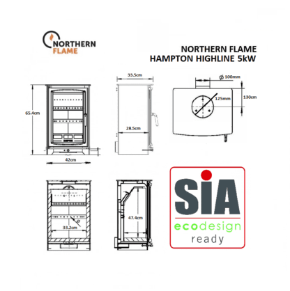 Northern Flame Hampton Highline 5kW SIA Eco Design Ready 2022 - dimensions - closed combustion fireplace (1)