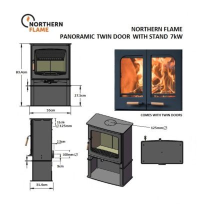 Northern Flame Panoramic Twin Door with stand 7kW Slimine Ecosy - SIA Eco Design ready - closed combustion fireplace (1)
