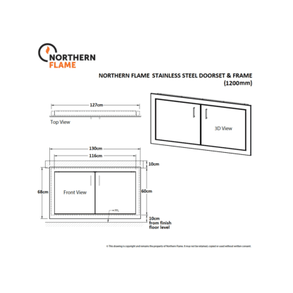 GC Fires - Northern Flame - Stainless Steel Doorset and Frame 1200mm - braai - patio