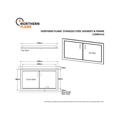 GC Fires - Northern Flame - Stainless Steel Doorset and Frame 1500mm - braai - patio