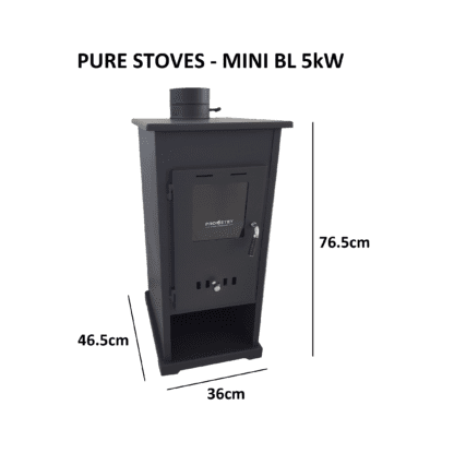 GC Fires - Pure Stoves Mini BL 5kW - wood-burning closed combustion fireplace - steel - dimensions