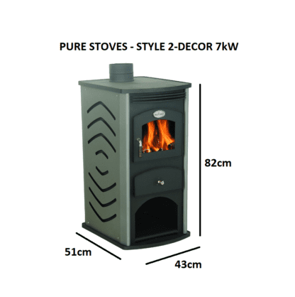GC Fires - Pure Stoves Style 2-Decor 7kW - closed combustion fireplace - coloured side panels - dimensions