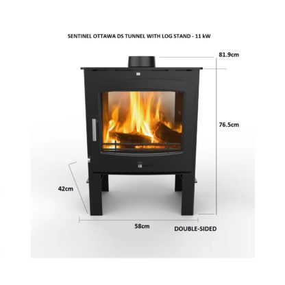 GC Fires - Sentinel Ottawa DS Tunnel with Log Stand 11kW - multifuel closed combustion fireplace dimensios (0)