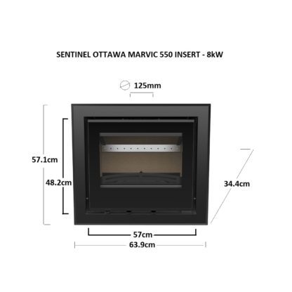 GC Fires - Sentinel Ottawa Marvic 550 Insert 8 kW- dimensions tertiary burn - closed combustion fireplace (3)