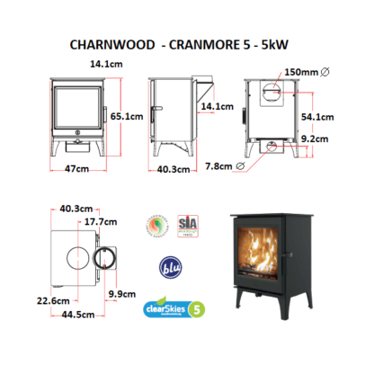 GC Fires - Charnwood - Cranmore 5 - 5 kW - SIA Eco-design - BLU - closed combustion fireplace (1)