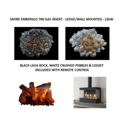 GC Fires - SAFire Emberglo 700 Gas Insert - Ledge - wall mounted fireplace - side glass -12kW (2)