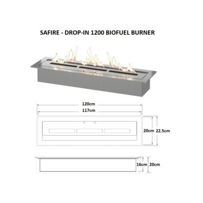 GC Fires - SA Fires Drop-in 1200 Biofuel Burner -Stainless Steel