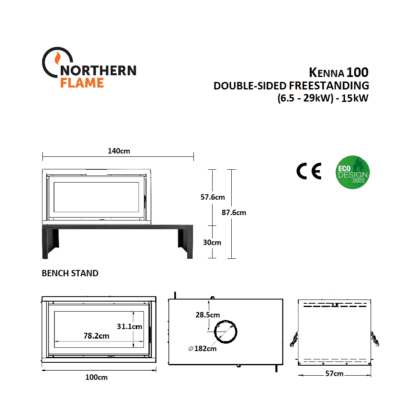 Northern Flame-Kenna 100 Double-sided Freestanding - bench stand - 15.2kW closed combustion fireplace - Eco-design (3)